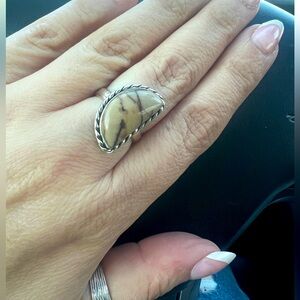 Agate Stone Sterling Silver Ring Size 6